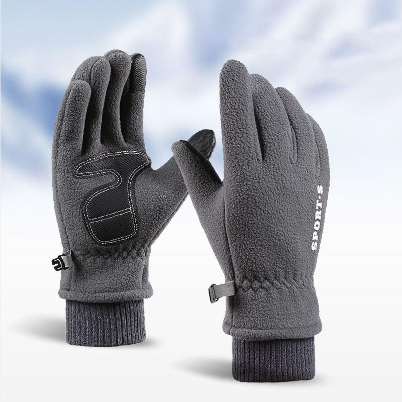 Outdoor Ski Riding Gloves Winter Polar Fleece Flip Cover Winter Gloves Men And Women Plus Velvet Thickened Warm Touch Screen Gloves - Nioor