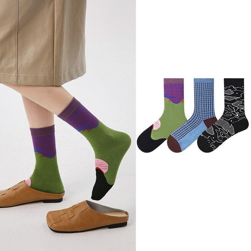 Classic Contrast Color Plaid Warmth Retention Material Tube Socks - Nioor