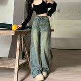 Nostalgic Retro Mopping Loose American Wide-leg Trousers - Nioor