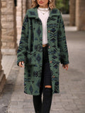 European And American Single-breasted Ethnic Print Plush Long Overcoat Outerwear - Nioor