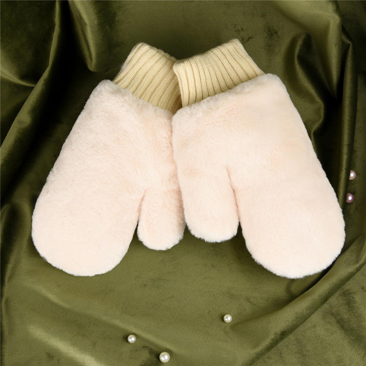 New Candy-colored Rabbit Plush Halter Gloves - Nioor