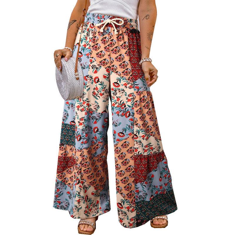 Floral Casual Pants Trousers Color Matching - Nioor