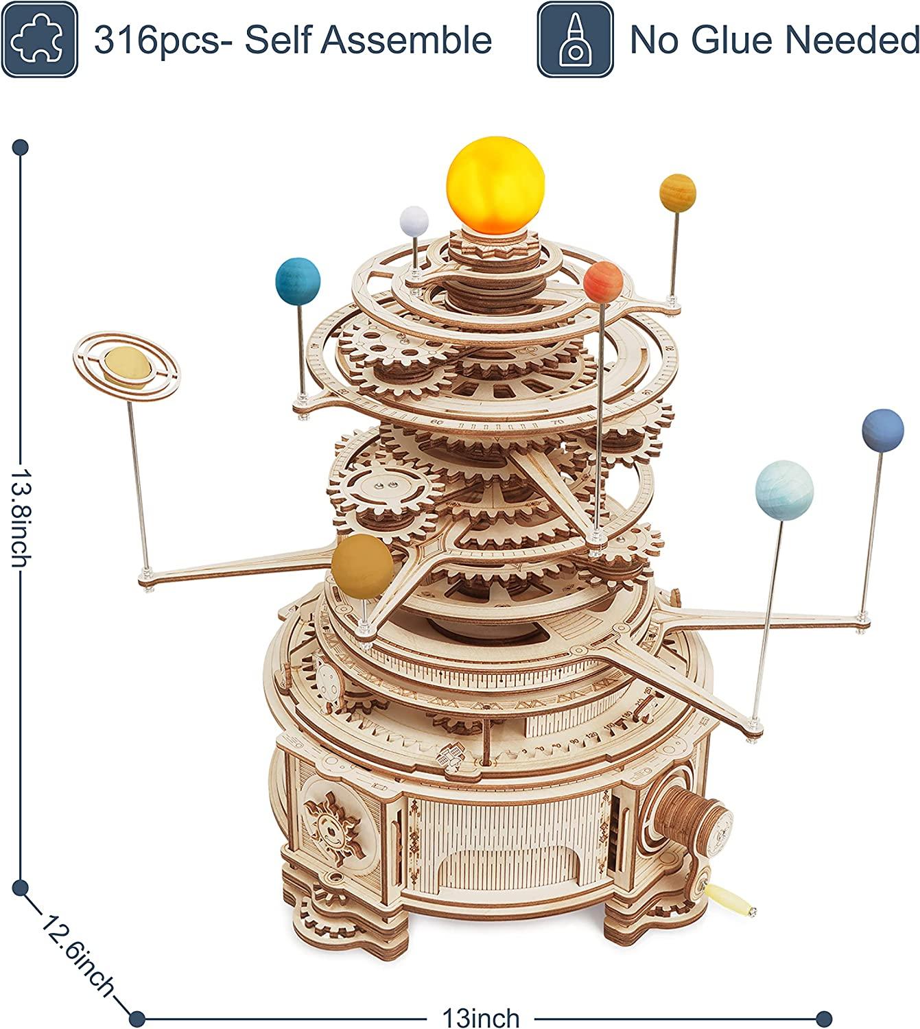 Robotime ROKR 316PCS Rotatable Mechanical Orrery 3D Wooden Puzzle Games Assemble Model Building Kits Toys Gift For Children Boys - Nioor