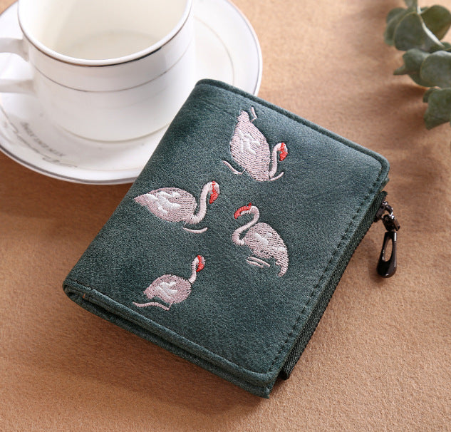 New Ladies Wallet Hand Embroidered White Swan