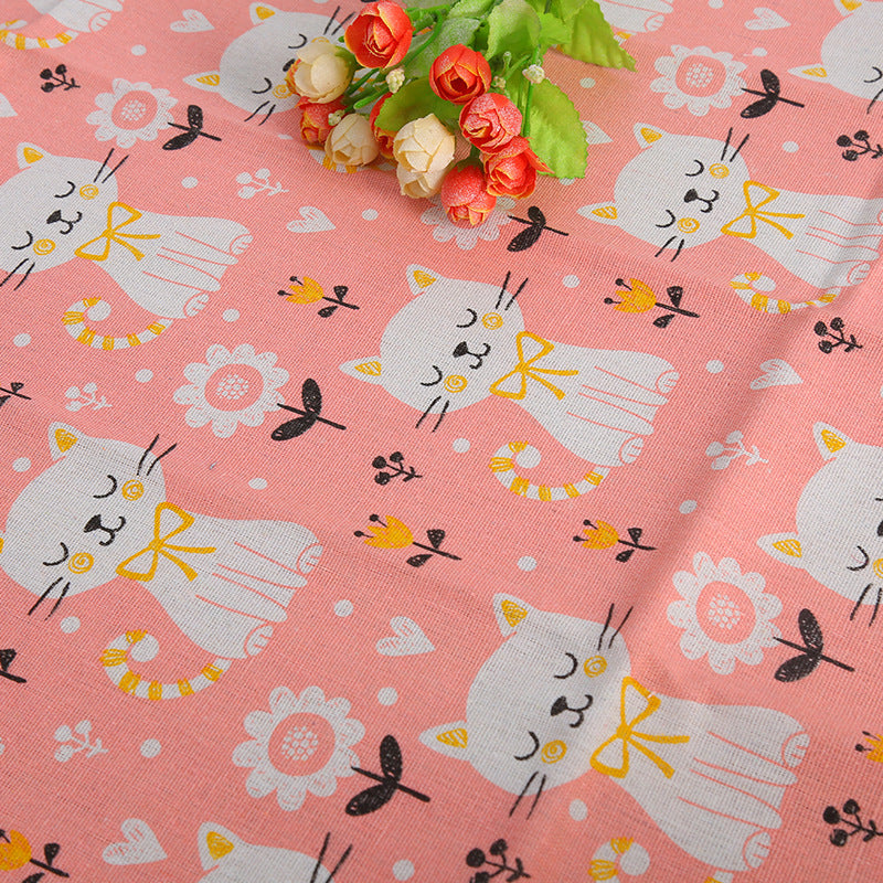Cat Head Printing Handmade Linseed Cotton DIY Tablecloth Door Curtain Pillow Background Fabric