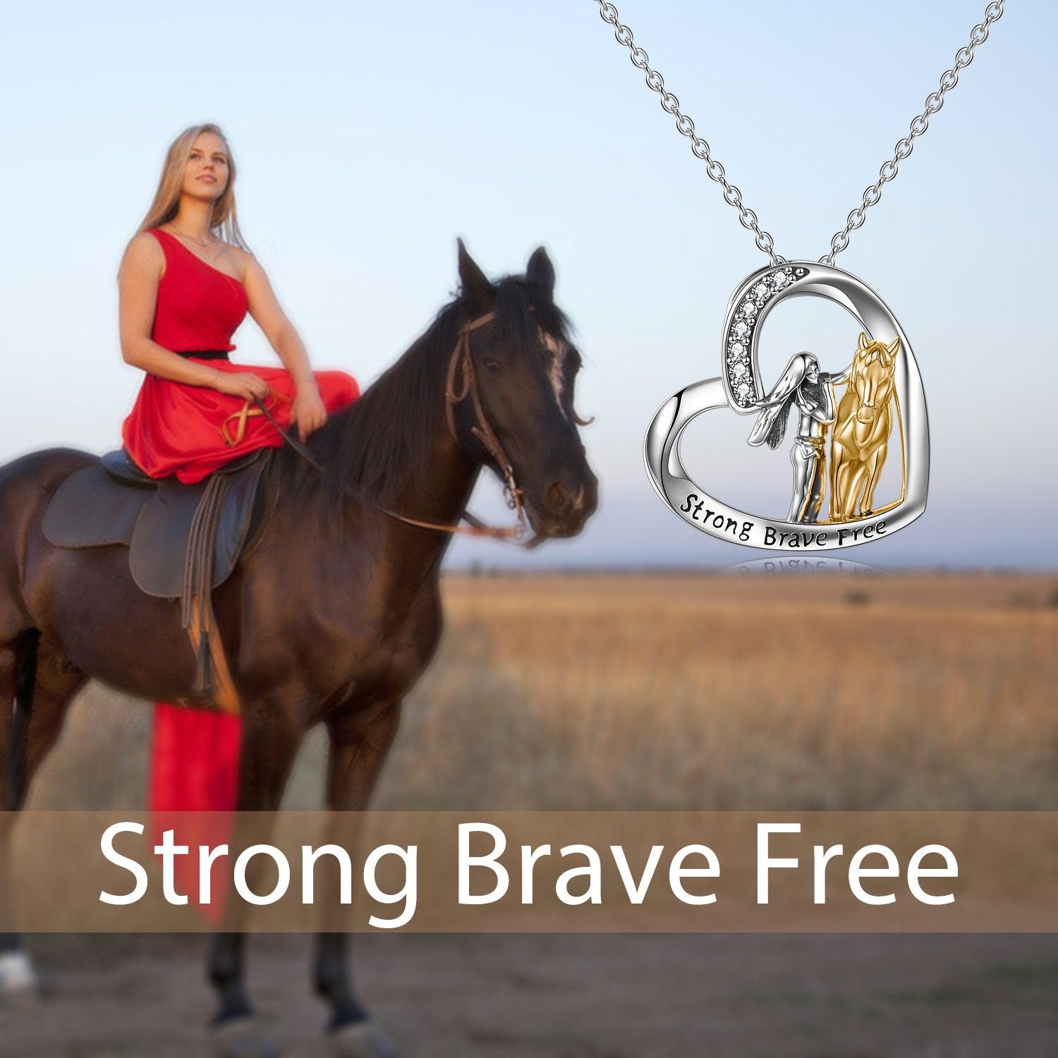 Sterling Silver Horse and Girl Pendant Necklace for Girls Women - Nioor