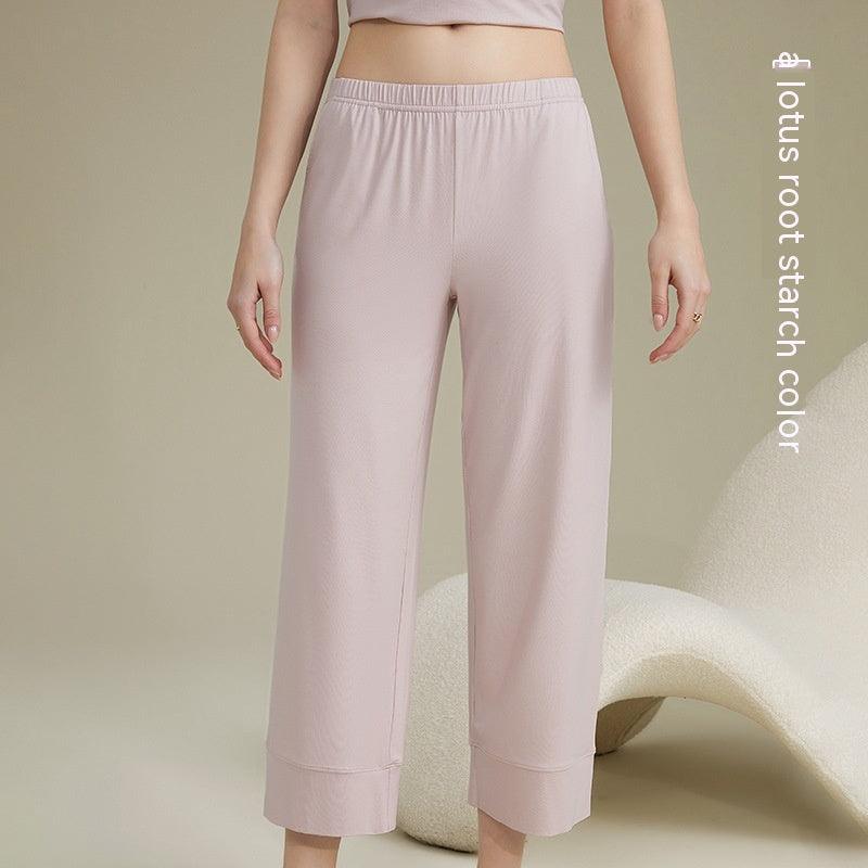 Women's Acetate Youke Silk Straight-leg Pants Outer Wear Cool Ankle-length Pants Leisure Pajamas Trousers - Nioor