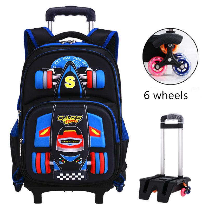 Three Dimensional Car Boys Primary School Trolley School Bag - Nioor