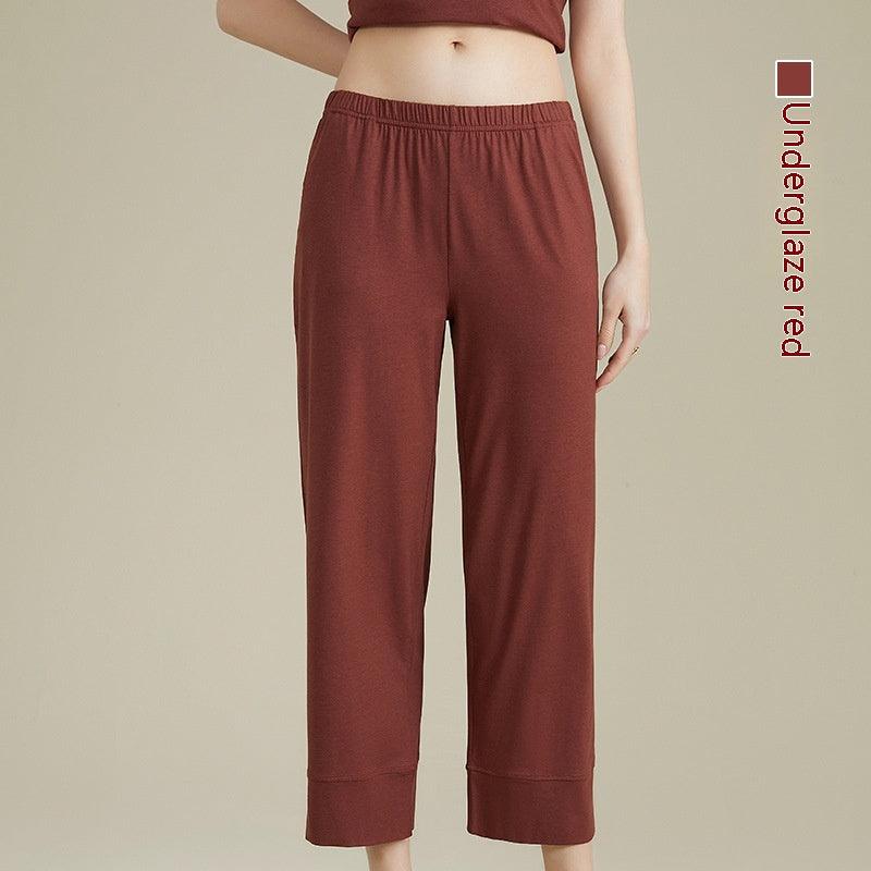 Women's Acetate Youke Silk Straight-leg Pants Outer Wear Cool Ankle-length Pants Leisure Pajamas Trousers - Nioor