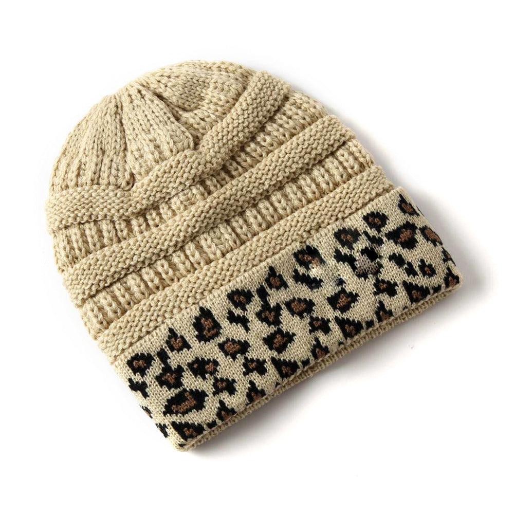 Beanie Women's Warm Leopard Print Knitted Hat Winter - Nioor