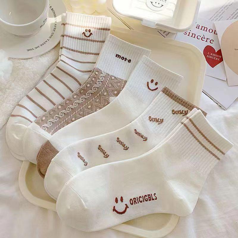 Thin Internet Celebrity Versatile Korean Japanese Style Stripe Cute Smiley Face Students' Socks - Nioor