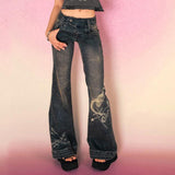 American-style Distressed Washed Printed Skinny Jeans - Nioor