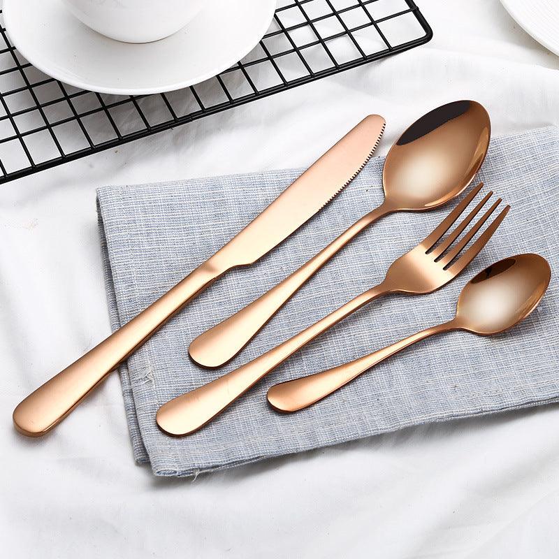 High Grade Tableware Set Black Gold Plated Stainless Steel Knife And Fork - Nioor