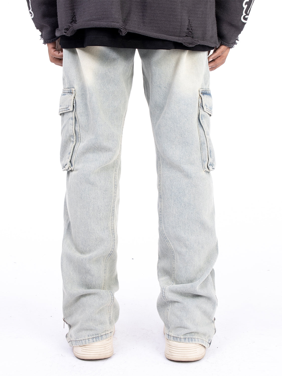 American Style Autumn And Winter Washed And Made Old Micro Elastic Jeans With Zipper Design At The Hem For Casual Pants