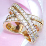 Luxury Women's Ring Double Row Cross Inlaid Zircon Party Copper Ring Jewelry - Nioor