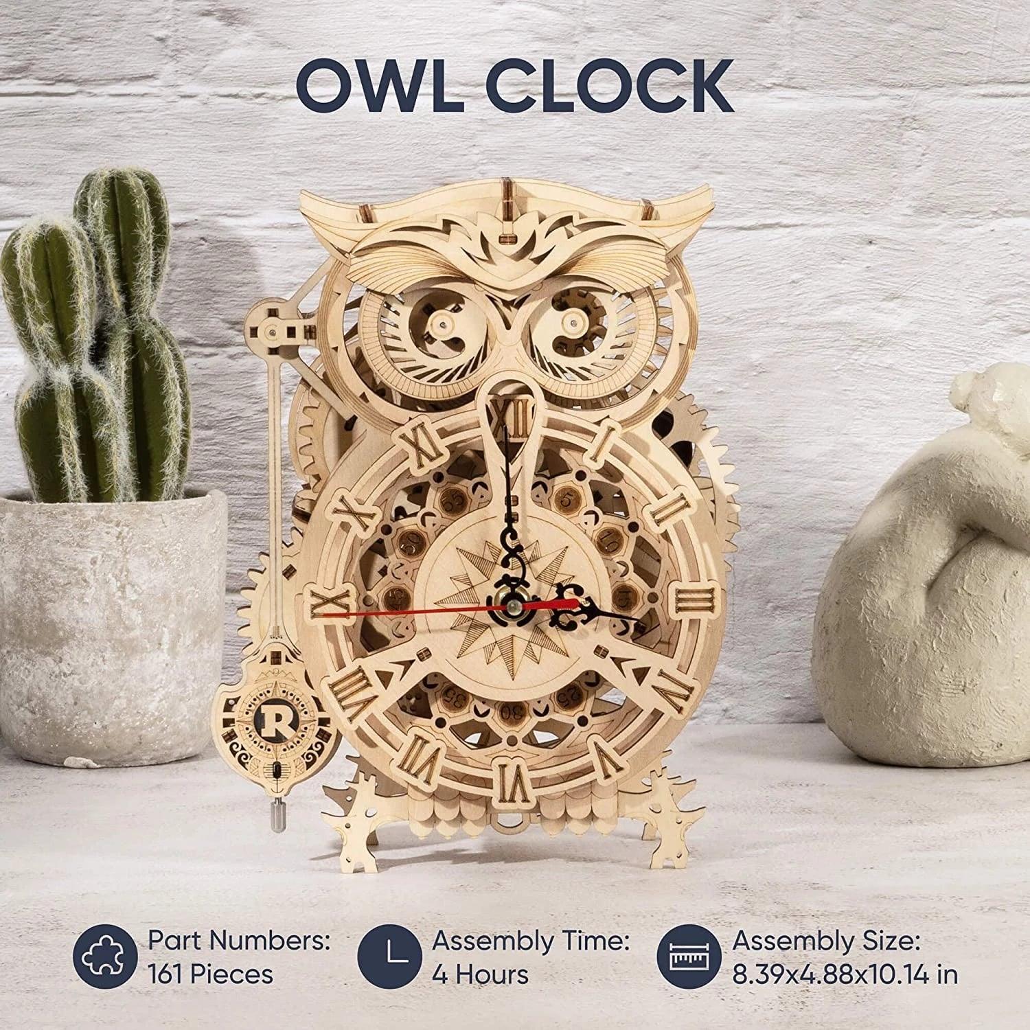 Robotime Rokr Creative DIY Toys 3D Owl Wooden Clock Building Block Kits For Children Christmas Gifts Home Decoration LK503 - Nioor