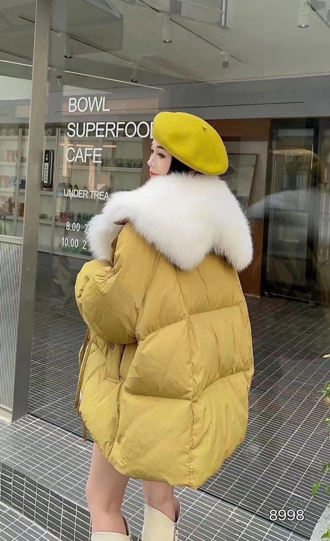 Short Loose Big Fur Collar White Duck Down Jacket Women's Coat - Nioor