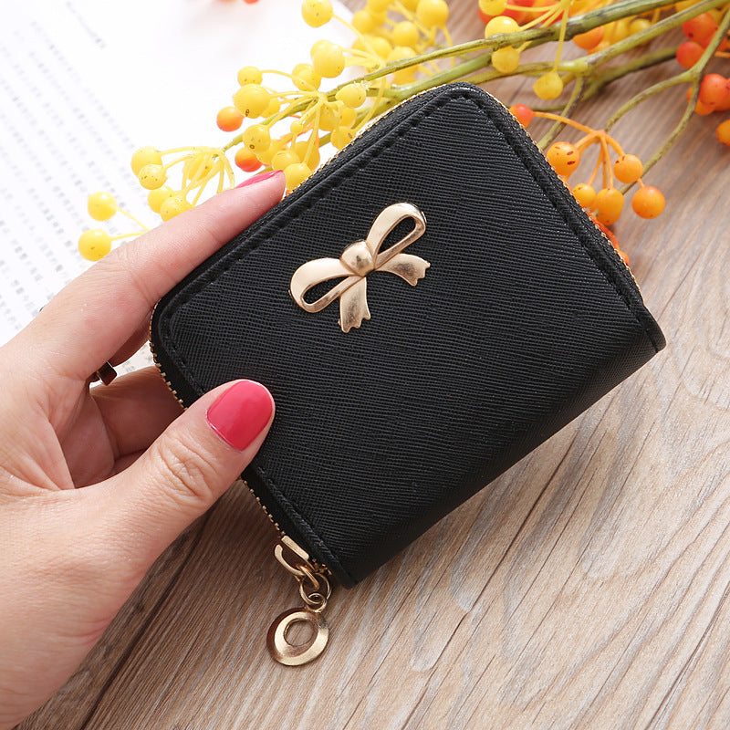 New Solid Color Bow Women's PU Leather Zipper Wallet