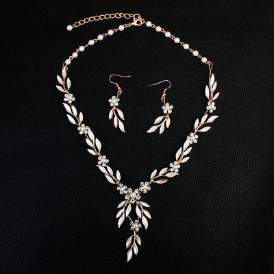 Earrings necklace bridal jewelry three-piece alloy plating European and American bride set jewelry set - Nioor