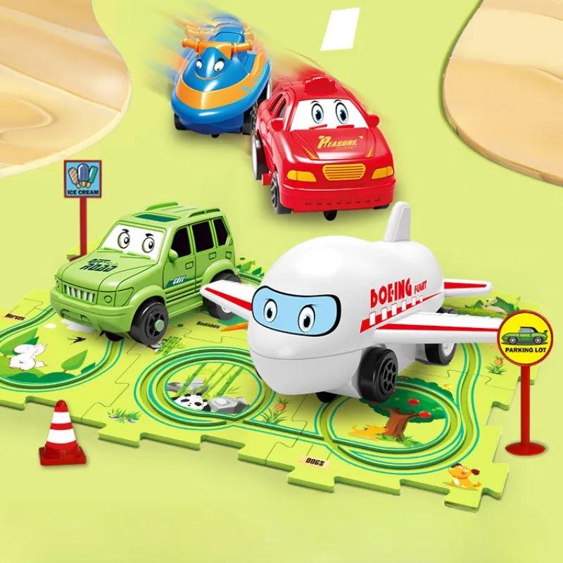 Children Puzzle Electric Railroad Speeder DIY Assembly Electric Car Automatic Rail City Scene Construction Education Toy Gift - Nioor