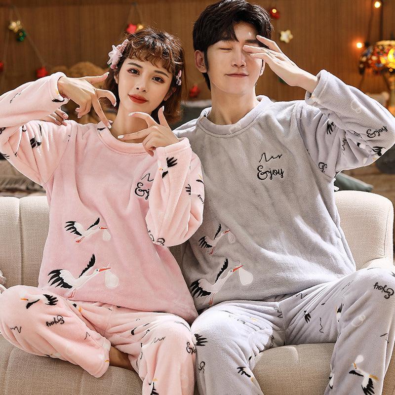 Couples Warm And Velvet Thickened Flannel Home Service Pajamas Set - Nioor