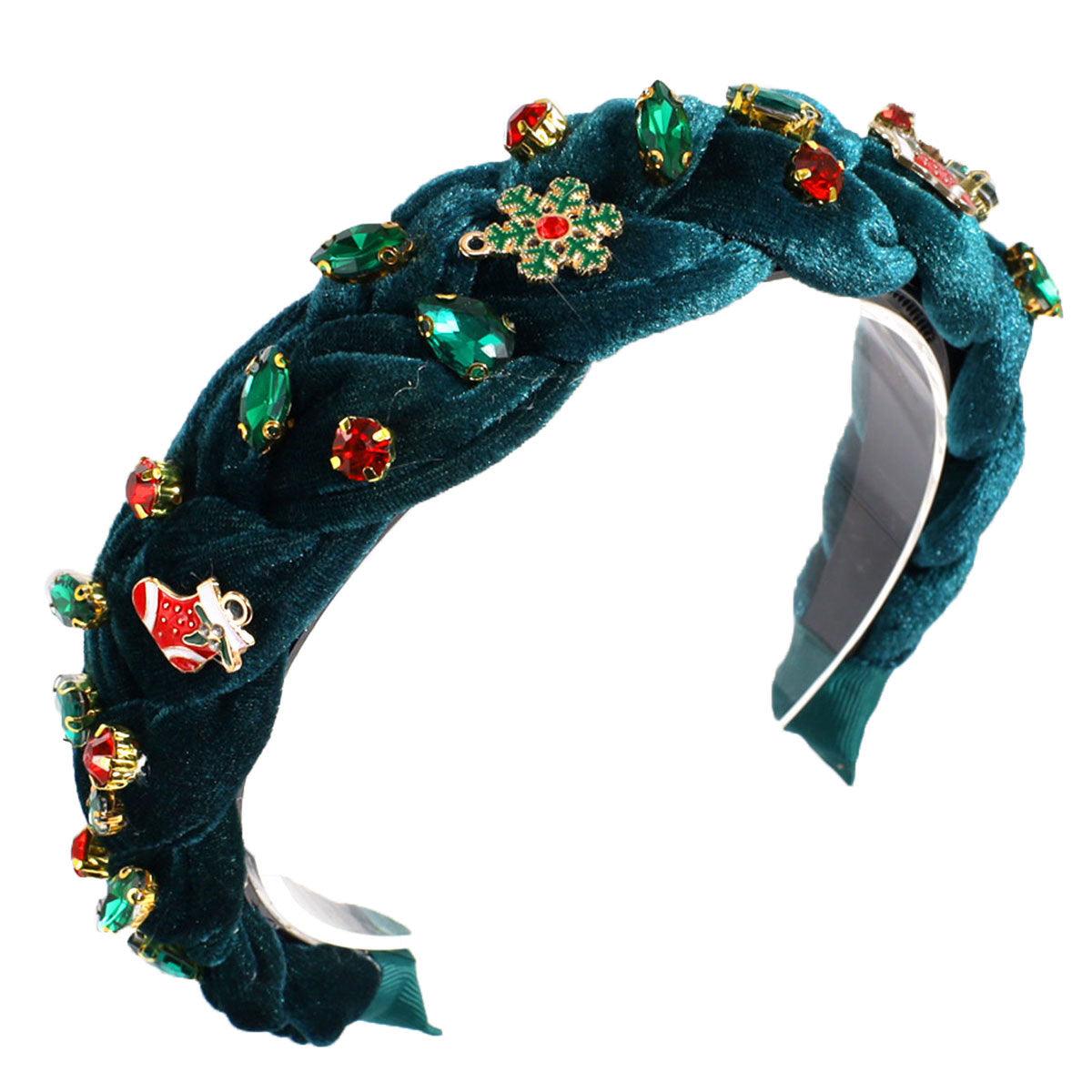 Snowflake Light Luxury All-match Hair Accessories Christmas Wide-brimmed Twist Braid Rhinestone Headband - Nioor