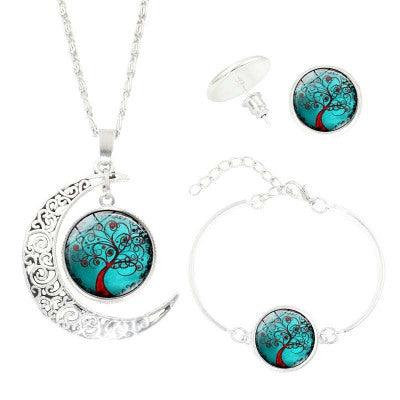 Tree of Life Time Gemstone Earrings Jewelry Necklace Set - Nioor