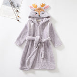 Girls Cartoon Hooded Flannel Lace-up Bathrobe