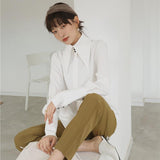 Women's Fashionable Simple Lantern Sleeve Pointed Collar Loose Straight Horseshoe Shirt - Nioor