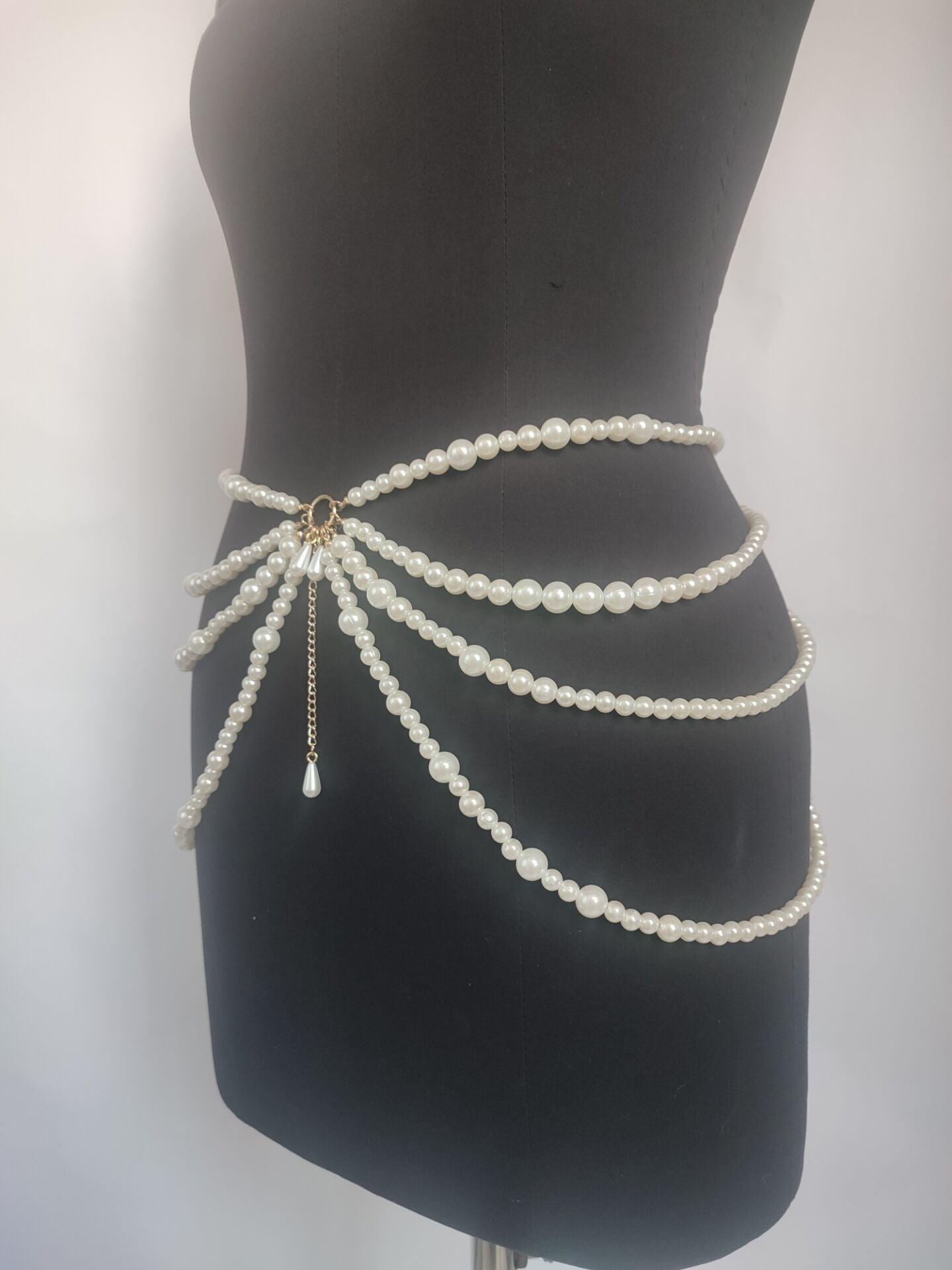 Pearl Connected Multi-layer Tassel Side Swing Waist Chain - Nioor