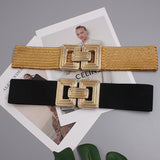 Square Metal Buckle Jute Wide Belt - Nioor