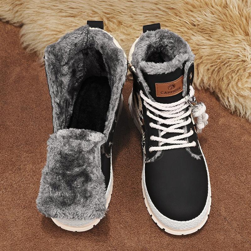 Men's Print Boots Autumn And Winter High-top British Style Comfy Breathable Casual Flat Shoes Outdoor Walking Running Boots - Nioor