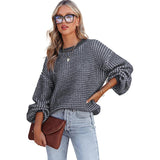 Women's Solid Color Round Neck Off-shoulder Sweater - Nioor