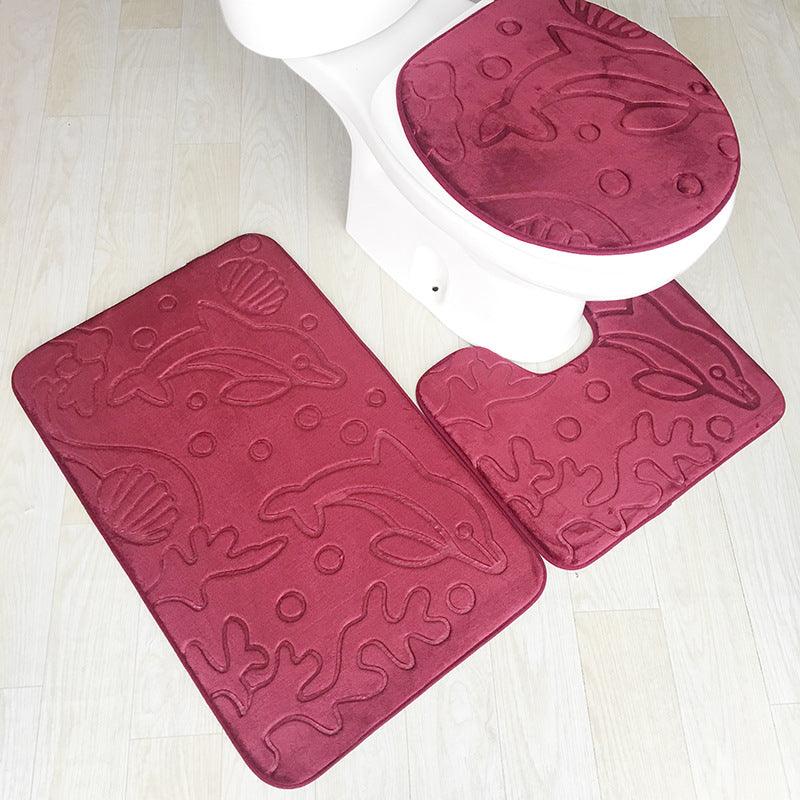 Pebble flannel embossed bathroom three-piece mat - Nioor