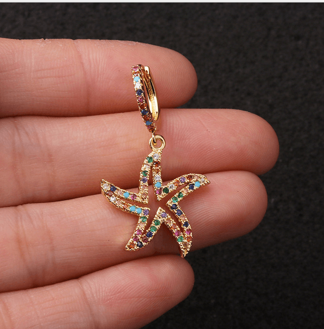 Hippocampus heart-shaped five-pointed star flower snake lips earrings earrings earrings - Nioor