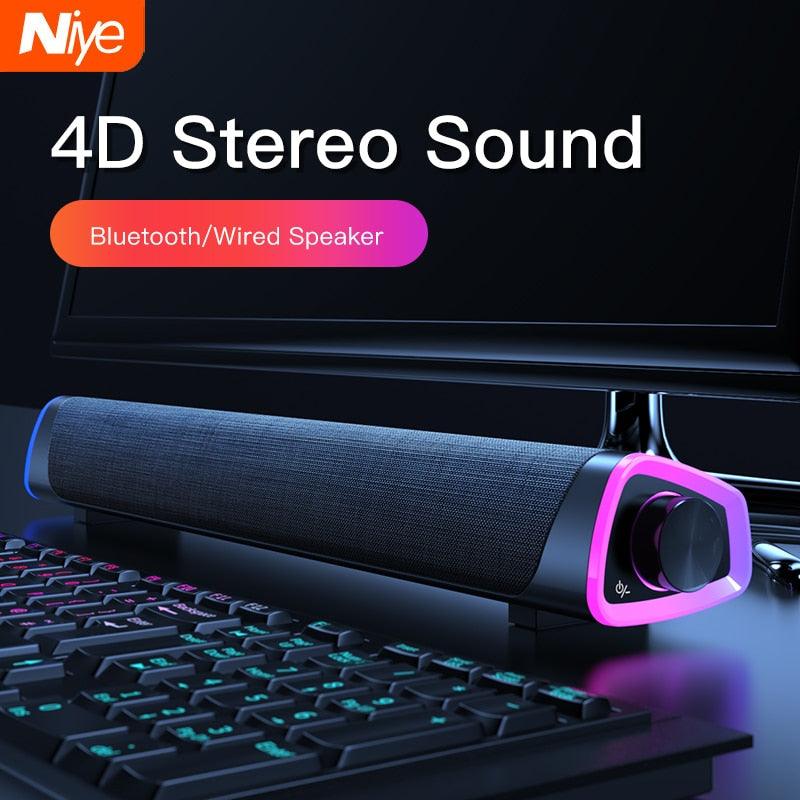 Compatible with Apple, 4D Computer Speaker Bar Stereo Sound subwoofer Bluetooth Speaker For Macbook Laptop Notebook PC Music Player Wired Loudspeaker - Nioor