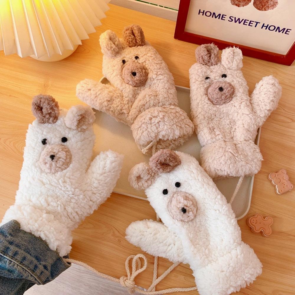 Winter Warm Cartoon Bear Plush Gloves Halter All-inclusive Cold Protection Fleece Thick - Nioor