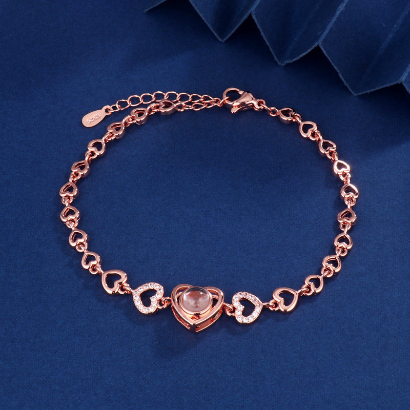 Love Projection All-match Fashion Zircon Heart-shaped HD Color Photo Bracelet