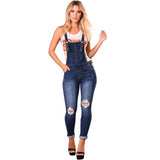 Women's Ripped Denim Suspender Pencil Pants - Nioor