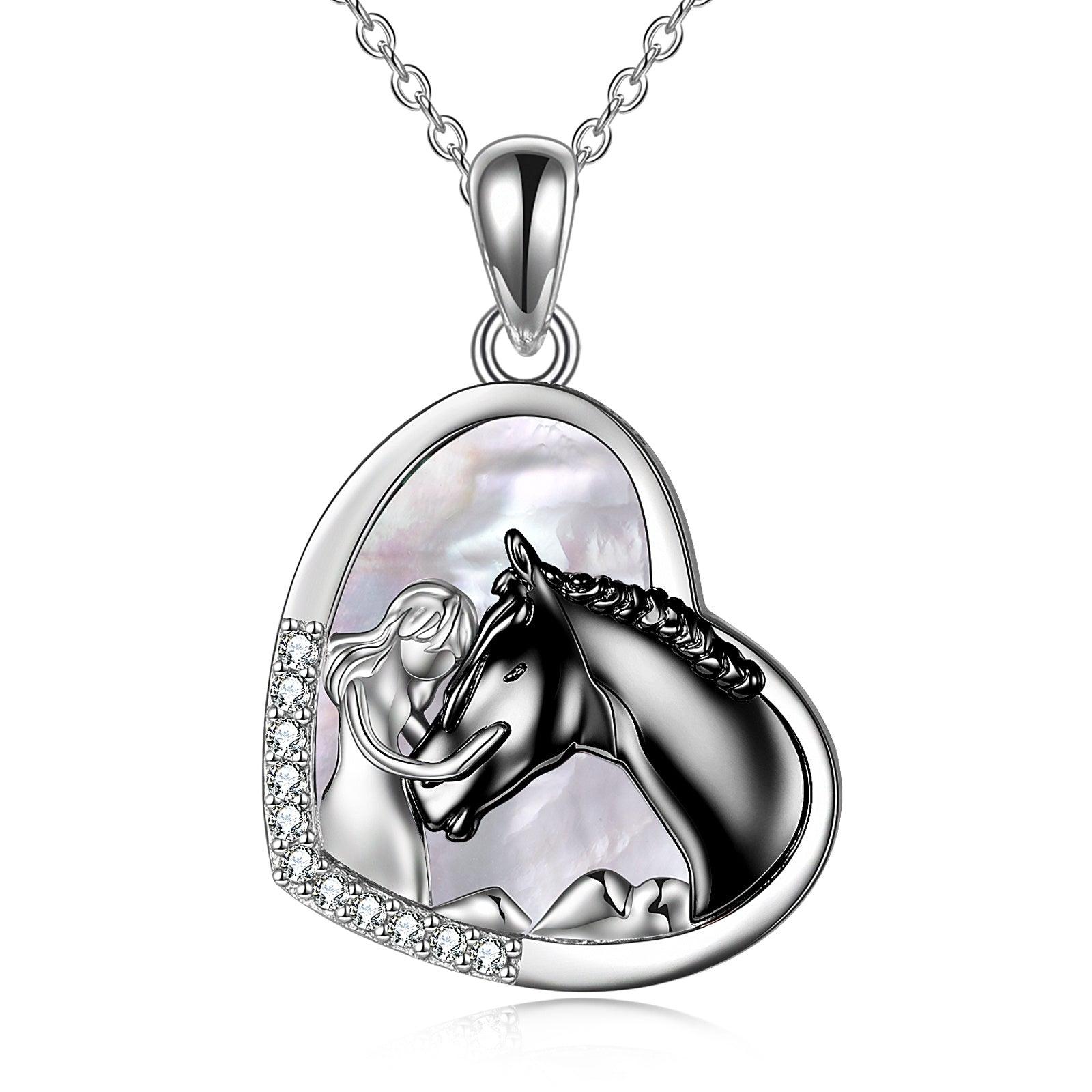 Sterling Silver Girls Embrace Horse Heart Pendant Necklace for Women Girls - Nioor