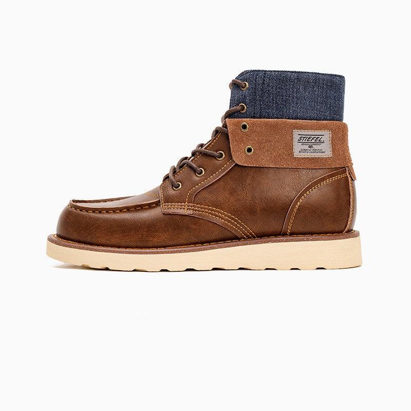 Lapel Vintage Work Boots Men's Denim High-top Boots - Nioor