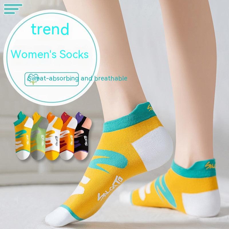 Women's Thin Cotton Graffiti Sweat-absorbent Breathable Non-slip Socks - Nioor