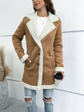 Long Sleeve Lapel Suede Elegant Woolen Coat - Nioor