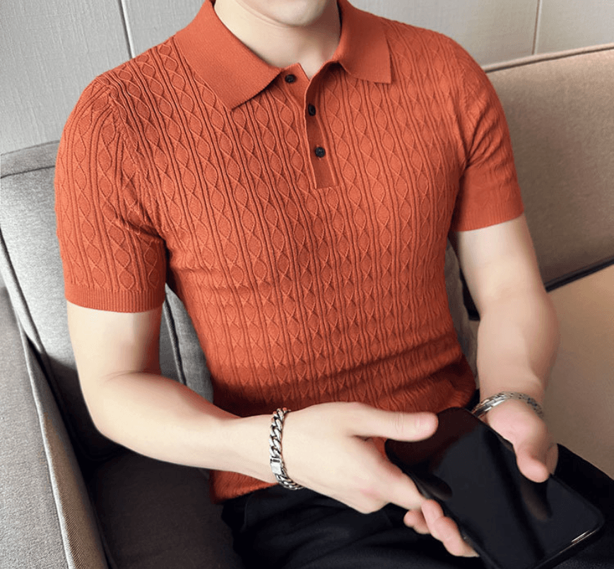 Men's New Young Business Jacquard Knitted Short-sleeved T-shirt - Nioor