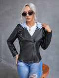 Casual PU Jacket With Hood And Removable Side Zipper - Nioor