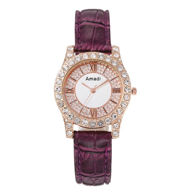 Women's Diamond-embedded Roman Face Simple Fashion All-match Quartz Watch Gift Box - Nioor