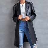 Women's Leather Slim Long-sleeved Windbreaker Blazer Top - Nioor