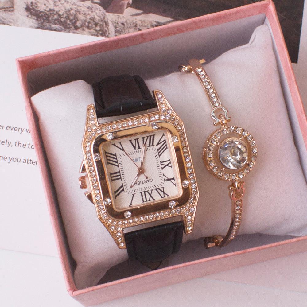 Square Watch Rhinestone Women's Suit - Nioor