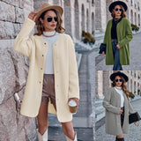 Thick Solid Color Round Neck Single-breasted Long Sleeve Coat - Nioor