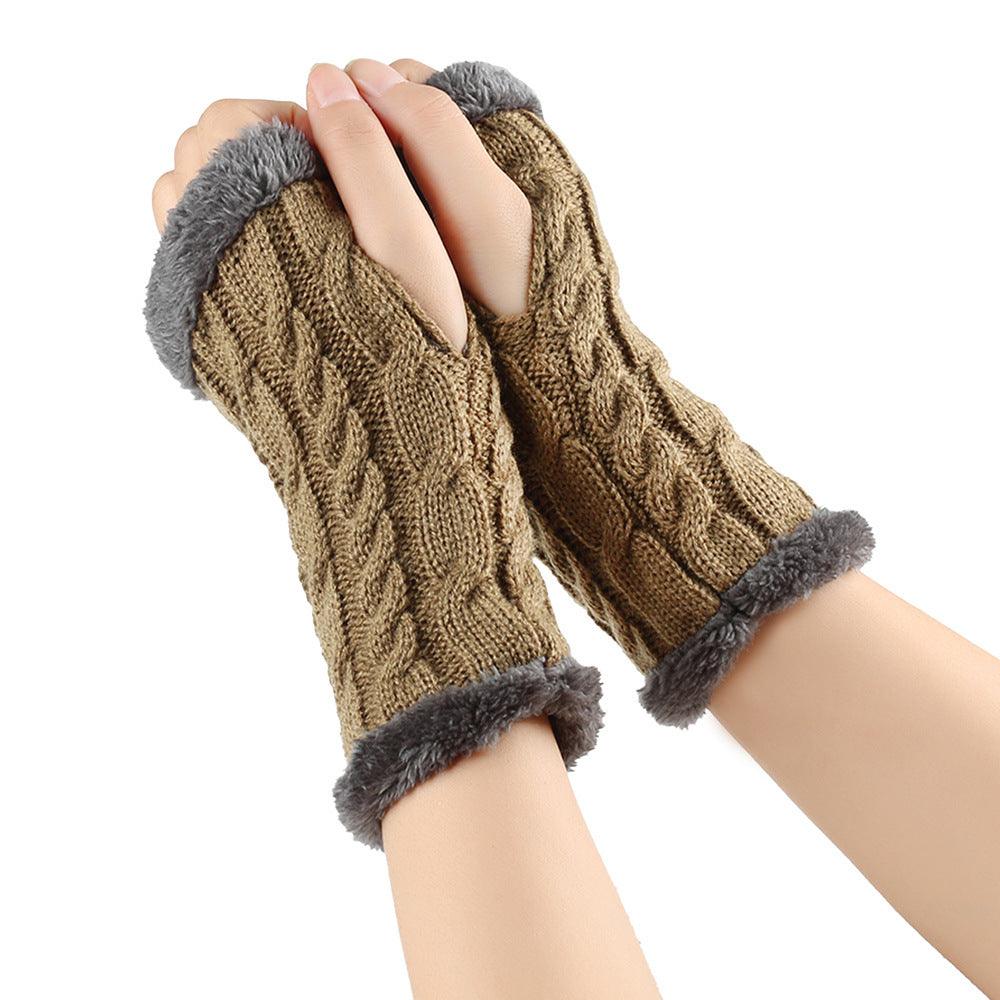 Winter Plush Gloves Twist Knitted Fingerless Fleece Gloves Women Warm Thickened Woolen Gloves - Nioor